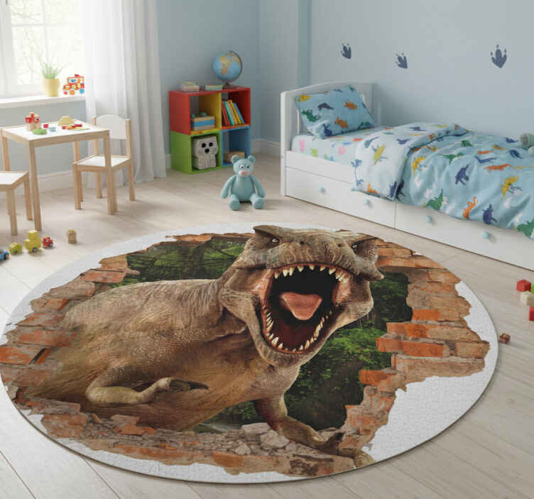Kids vinyl rug 3d t-rex design - TenStickers