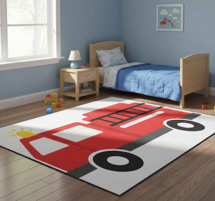 Kids vinyl rug firefighters truck - TenStickers
