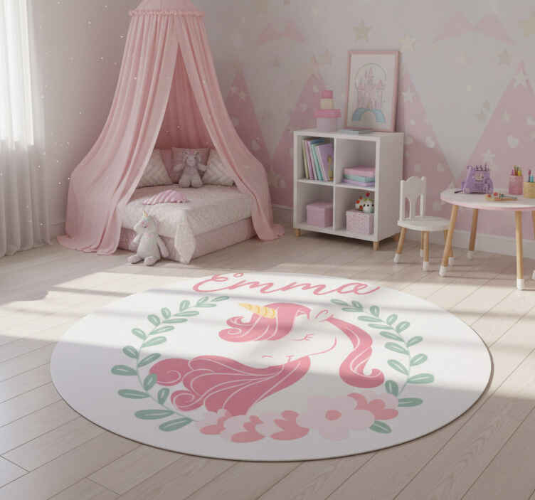 Detský vinylový koberec s menom jednorožca princeznej - Tenstickers