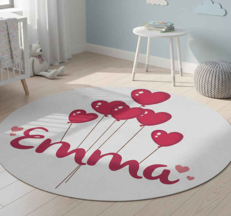 Kids vinyl rug with heart balloons and name - TenStickers