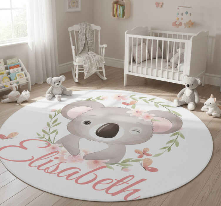 Alfombra vinílica infantil animales lindos koala con nombre - TenVinilo