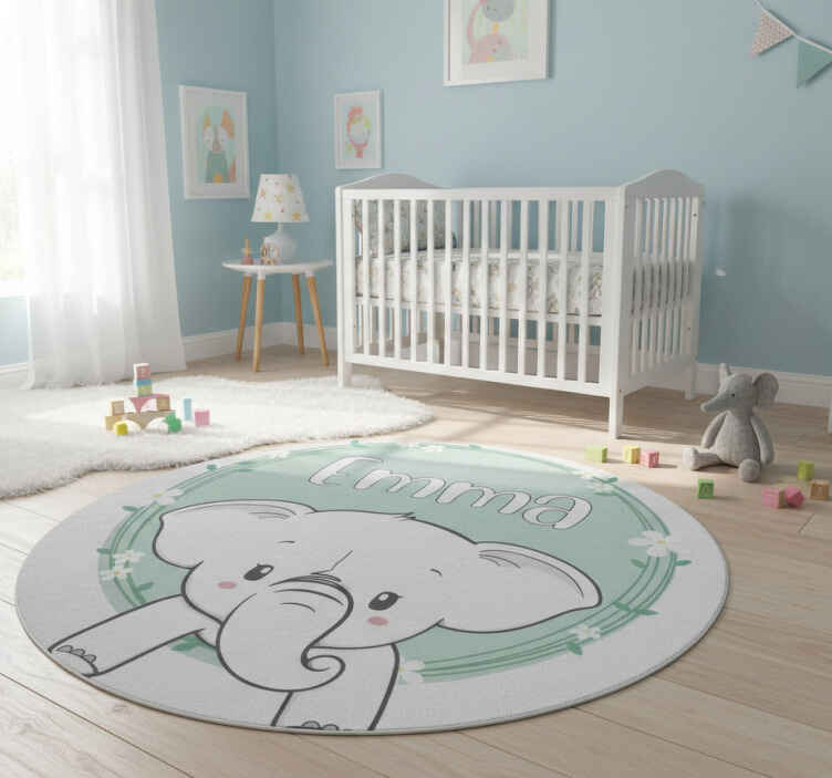 Kids vinyl rug personalized elephant - TenStickers