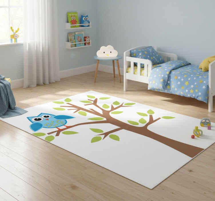 Tapis vinyle pour enfants arbre avec hibou bleu - TenStickers
