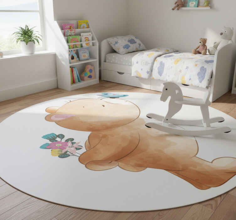 Kids vinyl rug with bear and butterfly design - TenStickers