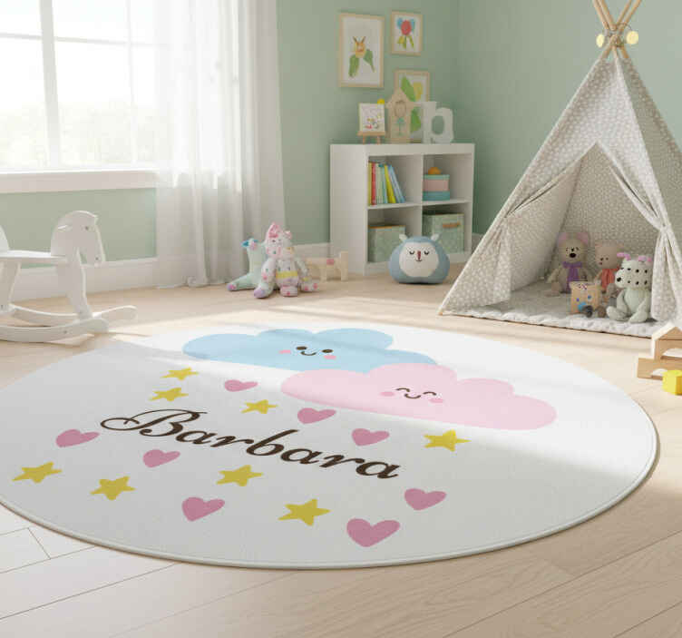 Tapis vinyle pour enfants nuage rose et bleu avec nom - TenStickers