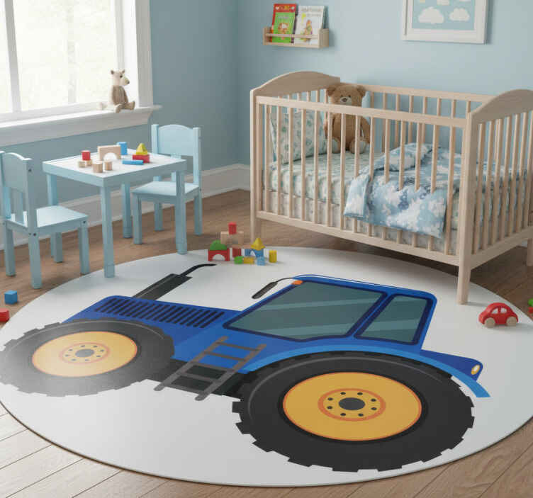 Kids vinyl rug blue tractor - TenStickers