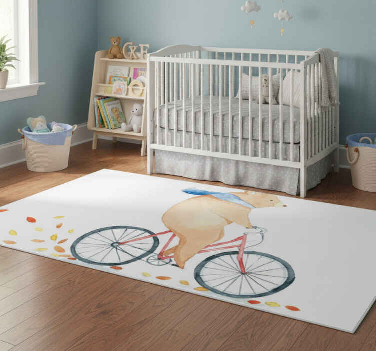 Alfombra vinílica infantil oso en bicicleta - TenVinilo