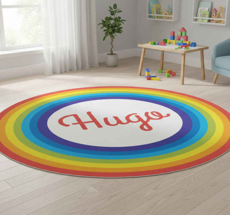 Kids vinyl rug with personalized rainbow circle - TenStickers