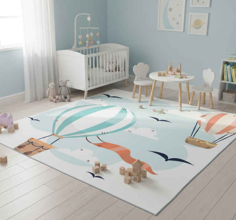 Kids vinyl rug hot air balloons and clouds - TenStickers