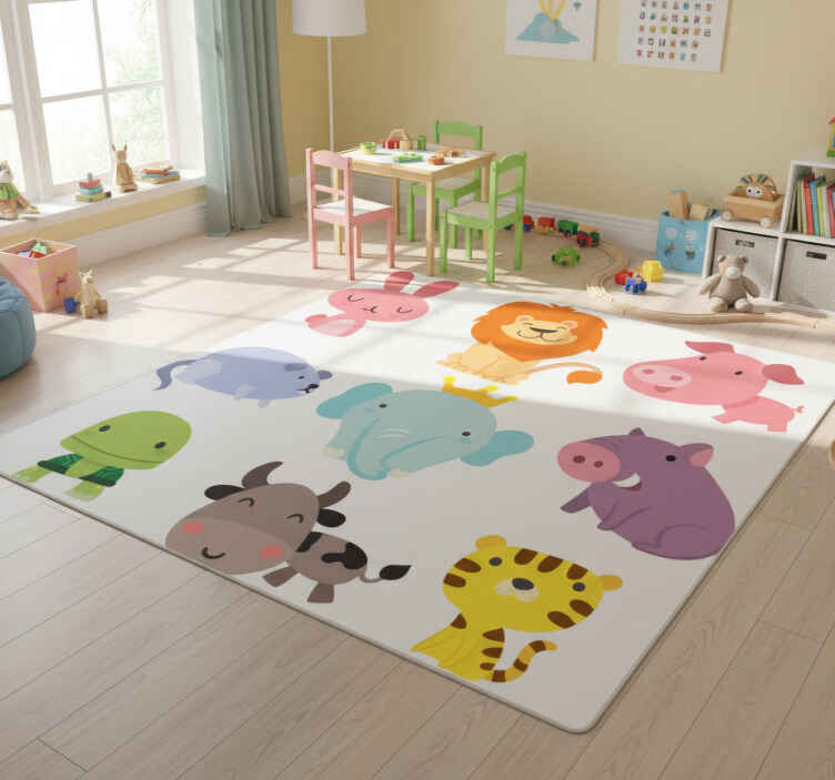 Kids vinyl rug with children's animal stickers - TenStickers