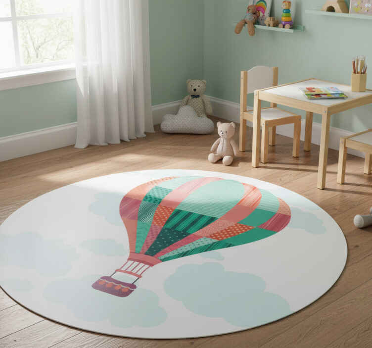 Kids vinyl rug with patchwork hot air balloon - TenStickers