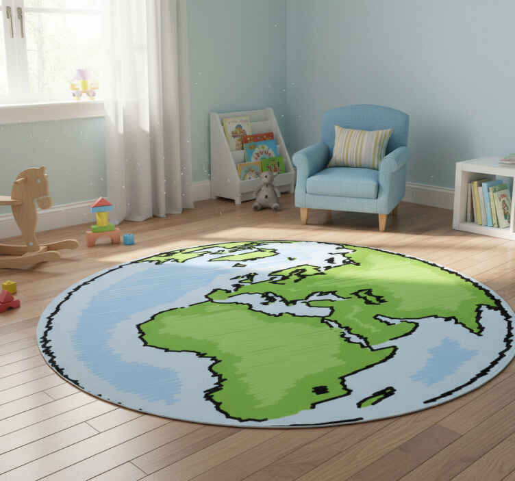 Alfombra vinílica infantil mapa del mundo verde y azul - TenVinilo