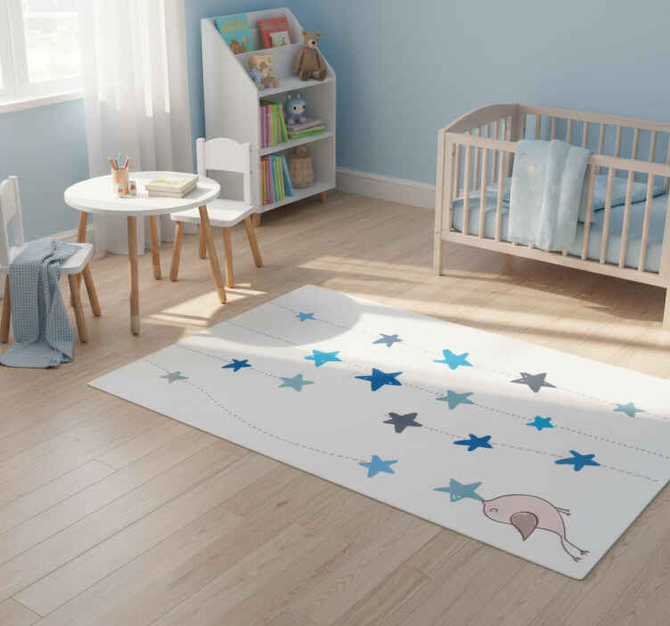 Tappeto vinile per bambini stelle blu e uccellino - TenStickers