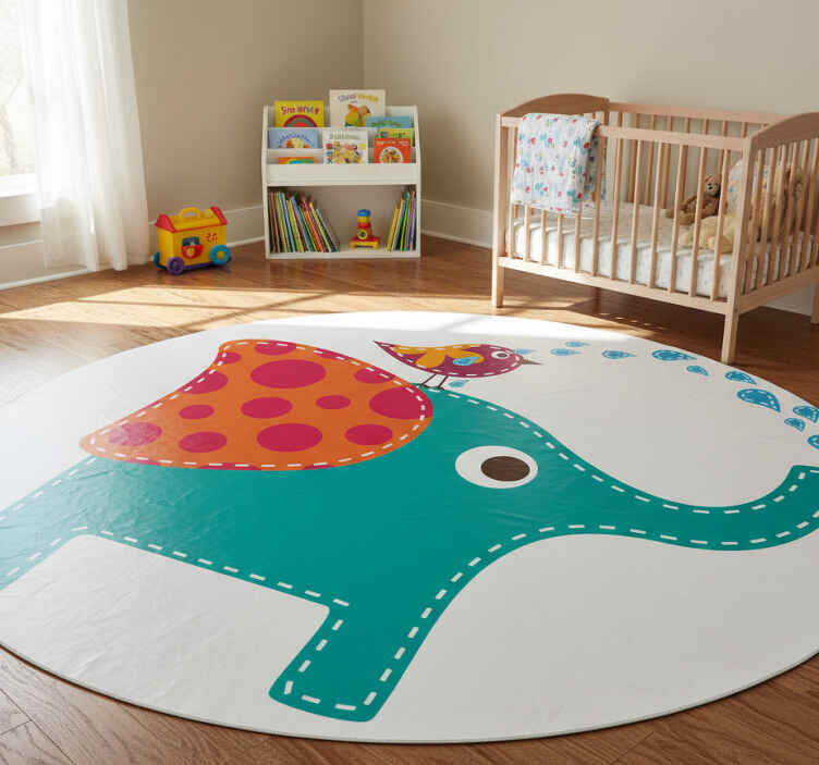 Kids vinyl rug elephant bathing bird decal - TenStickers