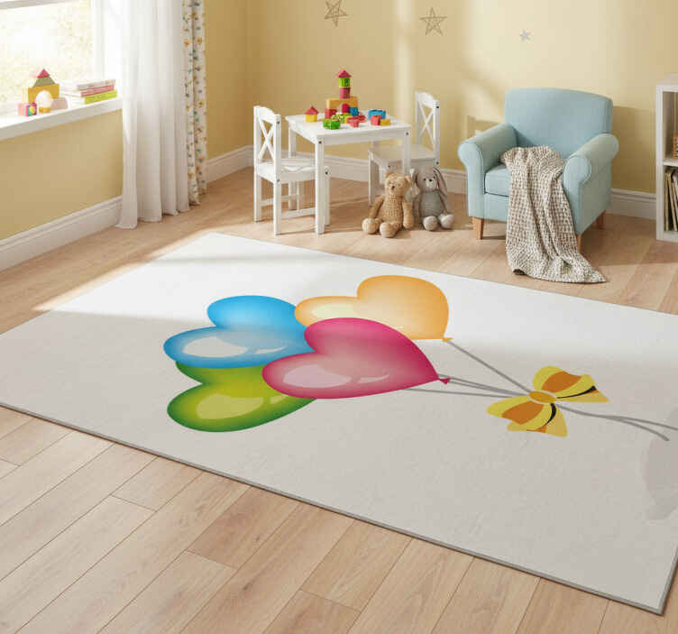 Kids vinyl rug with heart-shaped balloons - TenStickers