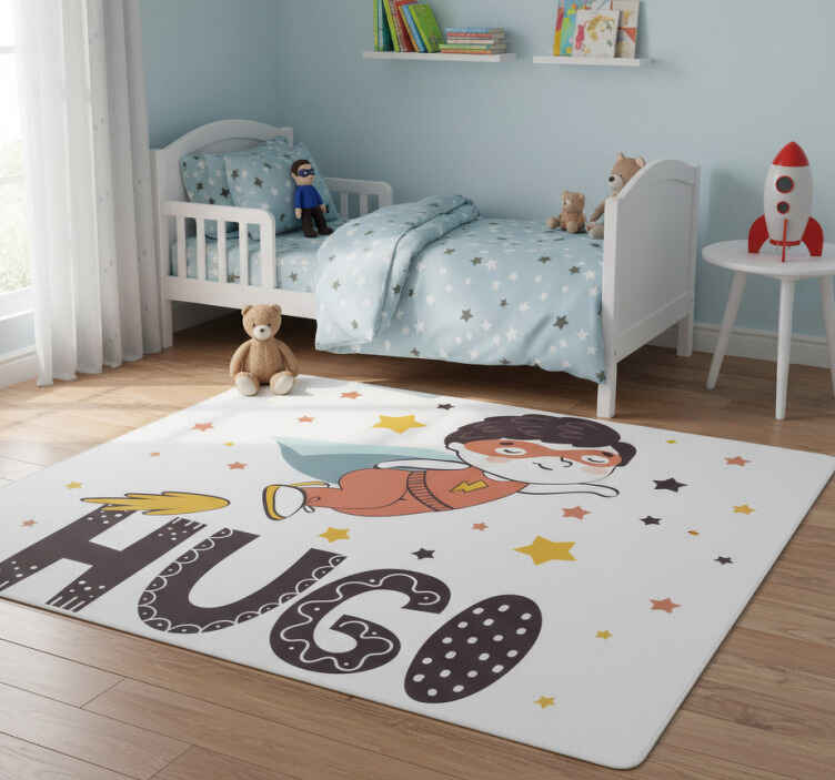 Kids vinyl rug customizable superhero name - TenStickers