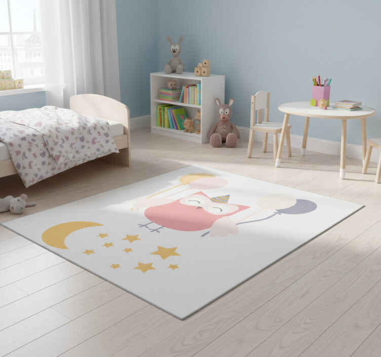 Kids vinyl rug with celebrating owl design - TenStickers