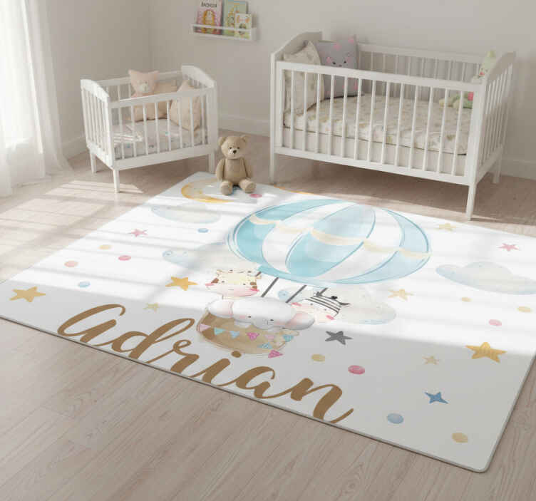 Kids vinyl rug with three animals on balloons - TenStickers