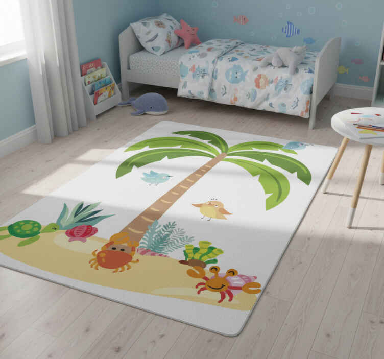 Alfombra vinílica infantil palmeras y animales marinos - TenVinilo