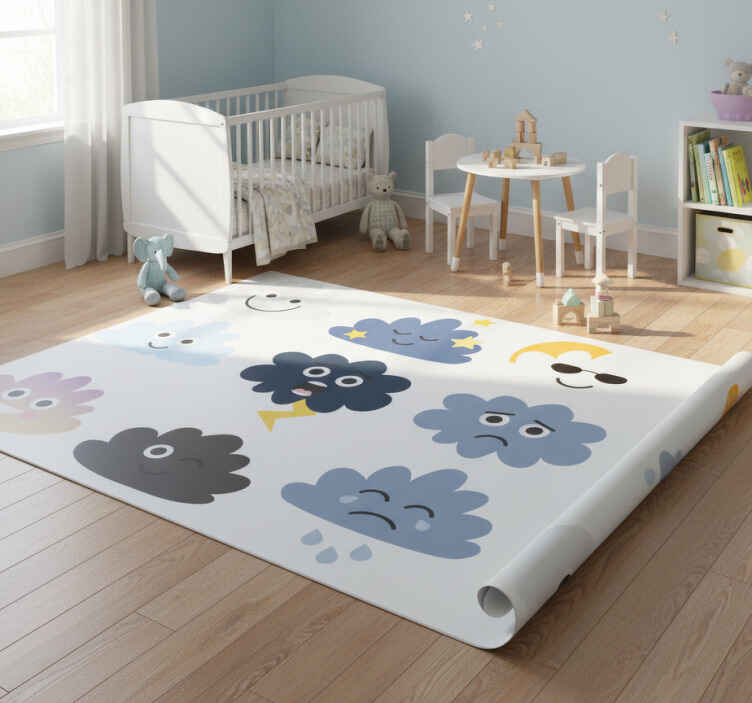 Kids vinyl rug cloud faces - TenStickers