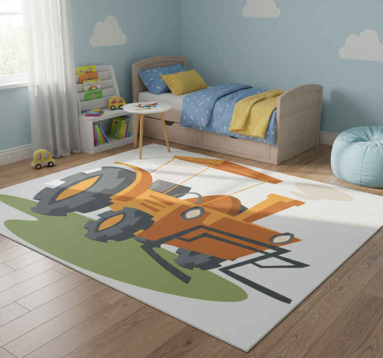 Kids vinyl rug orange tractor design - TenStickers