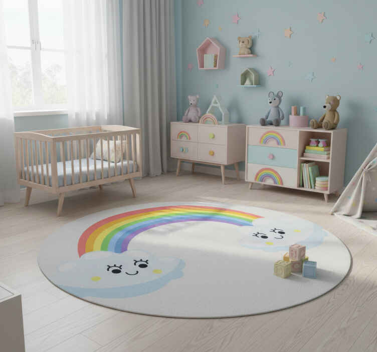 Kids vinyl rug with cute clouds and rainbow design - TenStickers