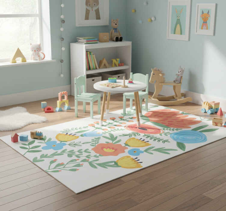 Kids vinyl rug floral door sticker - TenStickers