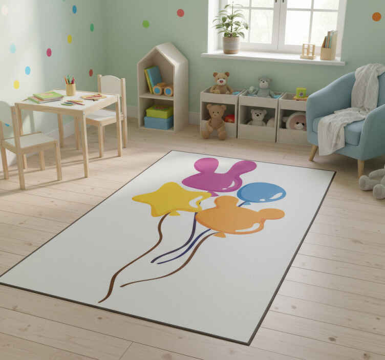 Kids vinyl rug with animal shaped balloons - TenStickers