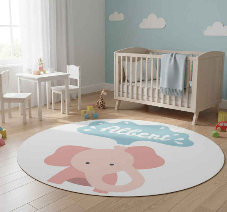 Tapis vinyle pour enfants éléphant bébé avec nom - TenStickers