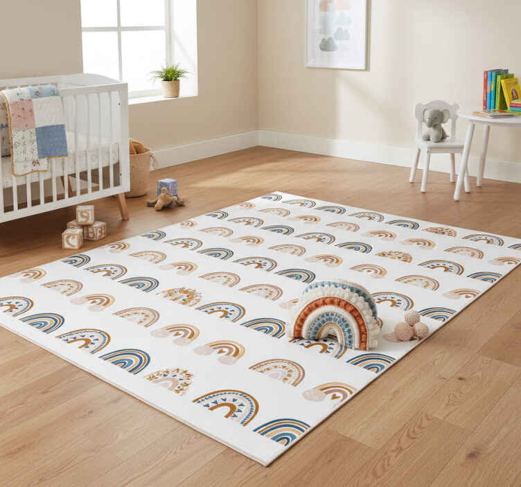 Alfombra vinílica infantil arcoíris otoñal dibujado a mano - TenVinilo