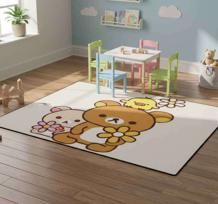 Tapis vinyle pour enfants ours bébé avec oiseau - TenStickers