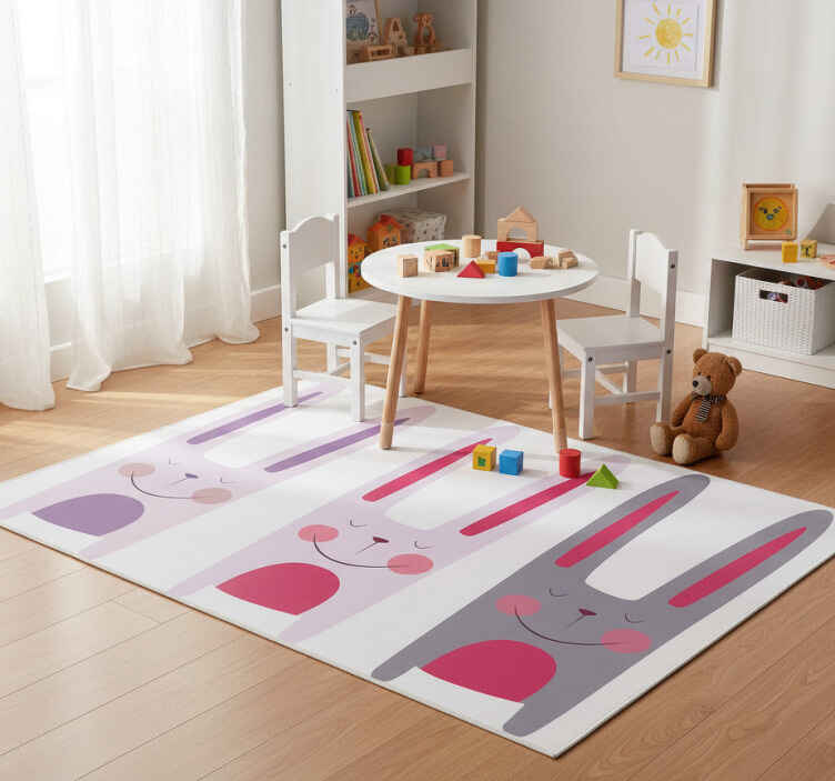 Alfombra vinílica infantil tres conejitos felices - TenVinilo