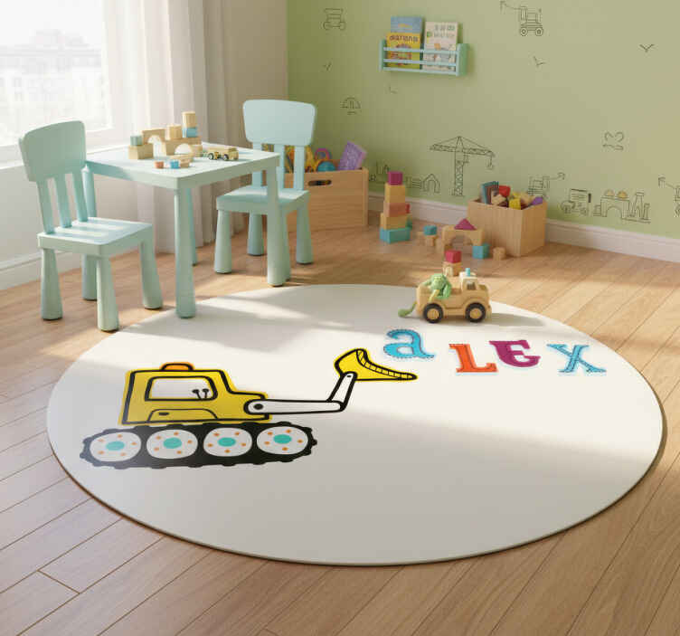 Kids vinyl rug excavator personalized name - TenStickers