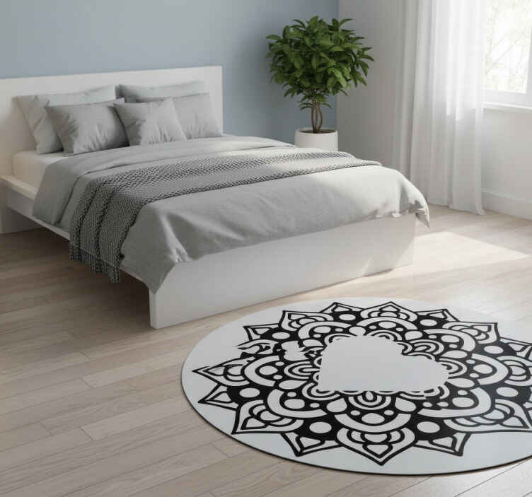 Bedroom vinyl rug with heart-shaped mandala design - TenStickers