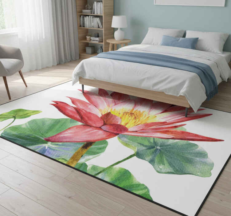 Bedroom vinyl rug lotus watercolor illusion - TenStickers