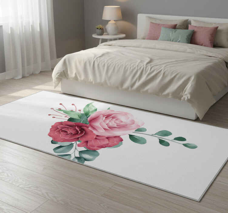 Alfombra vinílica dormitorio ramo de peonías - TenVinilo