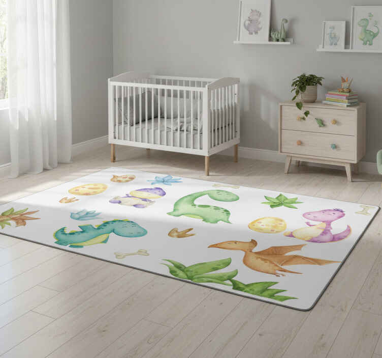 Alfombra vinílica dormitorio dinosaurio nórdico dibujado - TenVinilo
