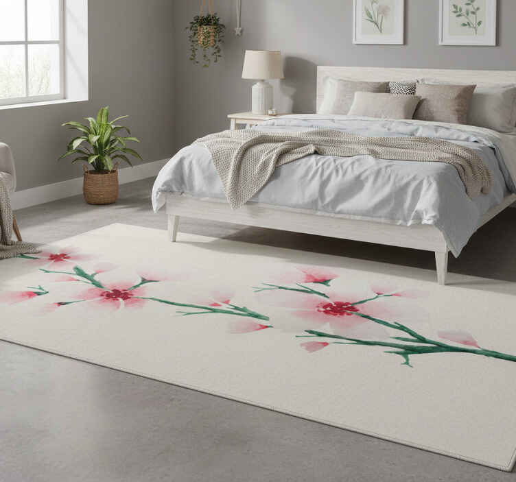 Bedroom vinyl rug with cute white flower design - TenStickers