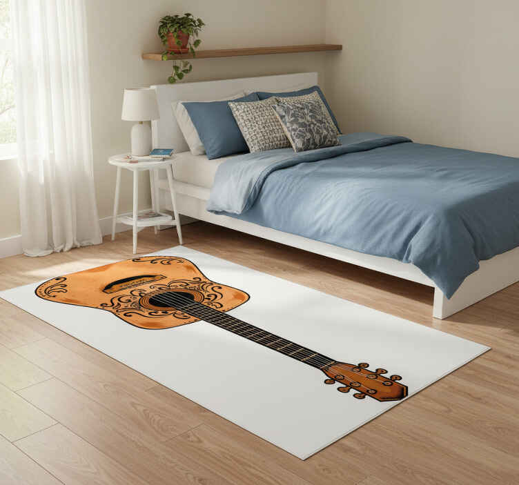 Alfombra vinílica dormitorio guitarra naranja - TenVinilo