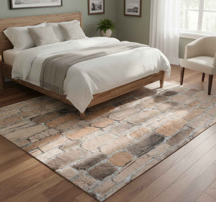 Bedroom vinyl rug light brown stone brick pattern - TenStickers