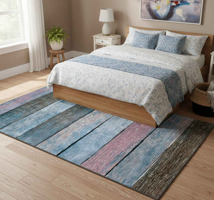 Bedroom vinyl rug with rustic colorful wood planks - TenStickers