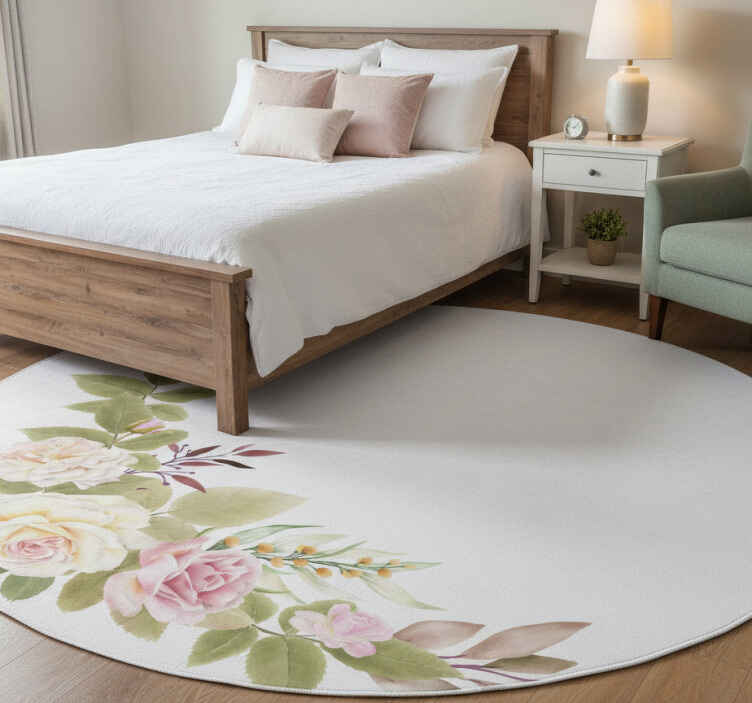Alfombra vinílica dormitorio rosas rosas y blancas - TenVinilo