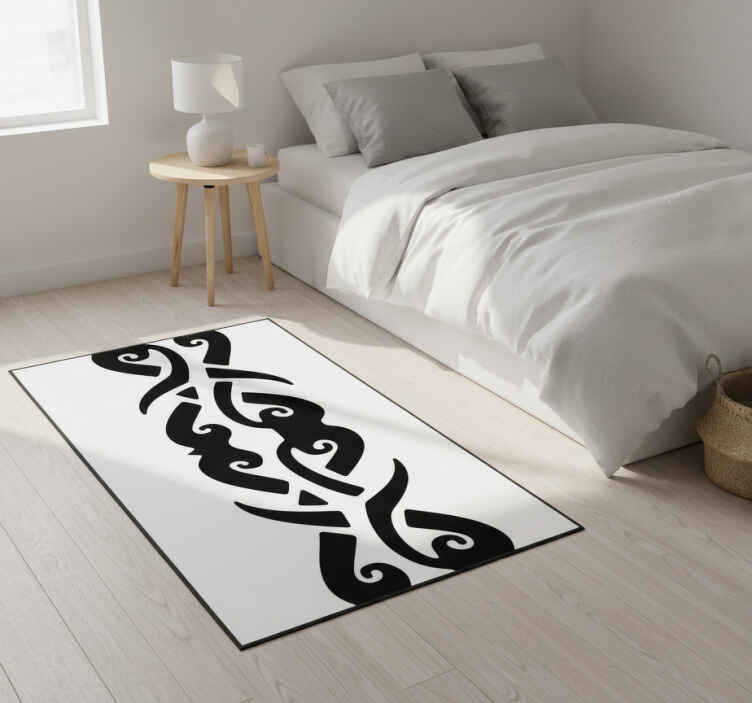 Bedroom vinyl rug in monochrome tribal design - TenStickers