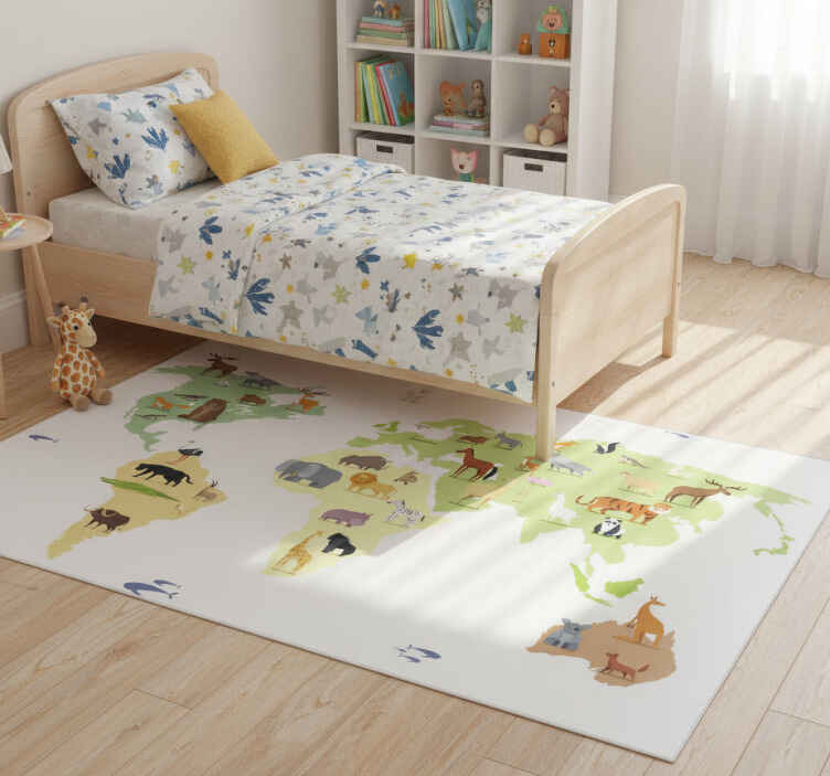 Alfombra vinílica dormitorio animales coloridos del mundo - TenVinilo