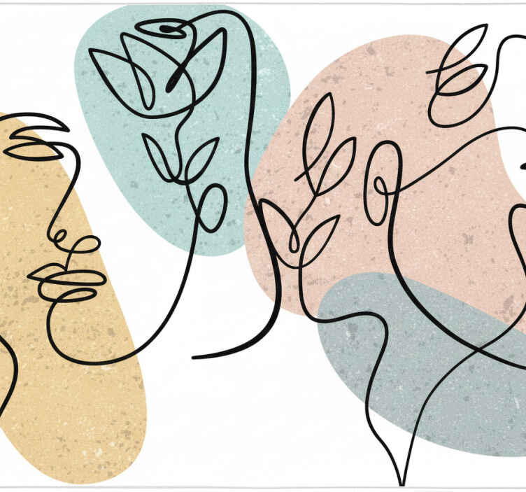 Bedroom vinyl rug with line art women's faces - TenStickers