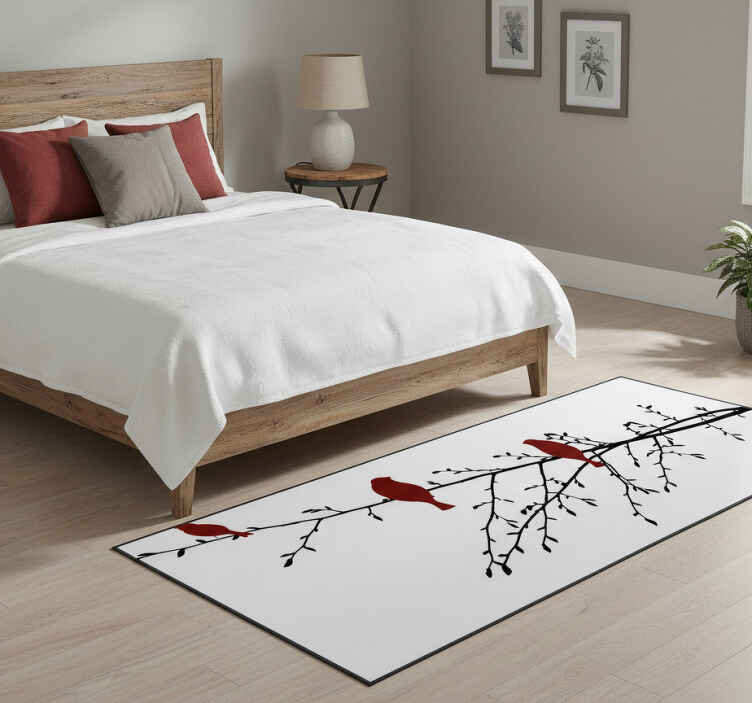 Bedroom vinyl rug with red birds on branch - TenStickers