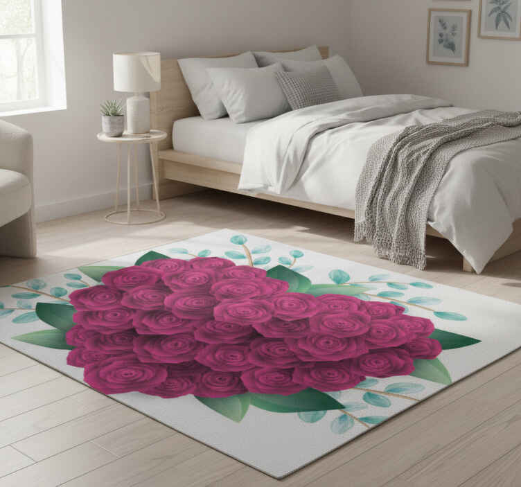 Alfombra vinílica dormitorio corona de corazones con rosas - TenVinilo