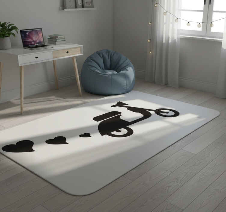 Alfombra vinílica dormitorio moto y corazones - TenVinilo