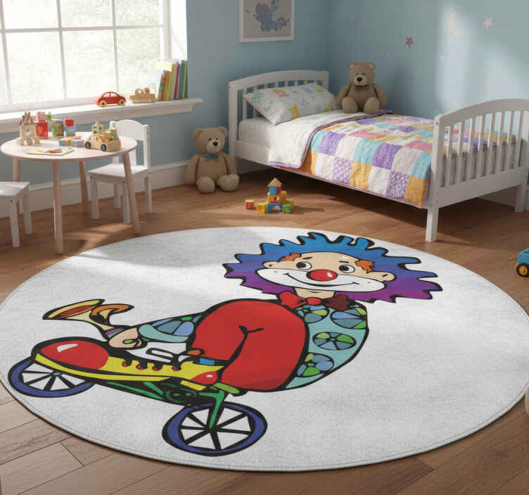 Alfombra vinílica infantil payaso en bicicleta - TenVinilo