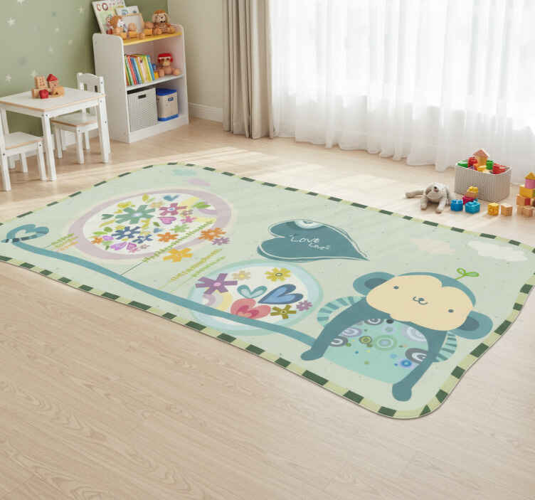 Kids vinyl rug with framed monkey design - TenStickers